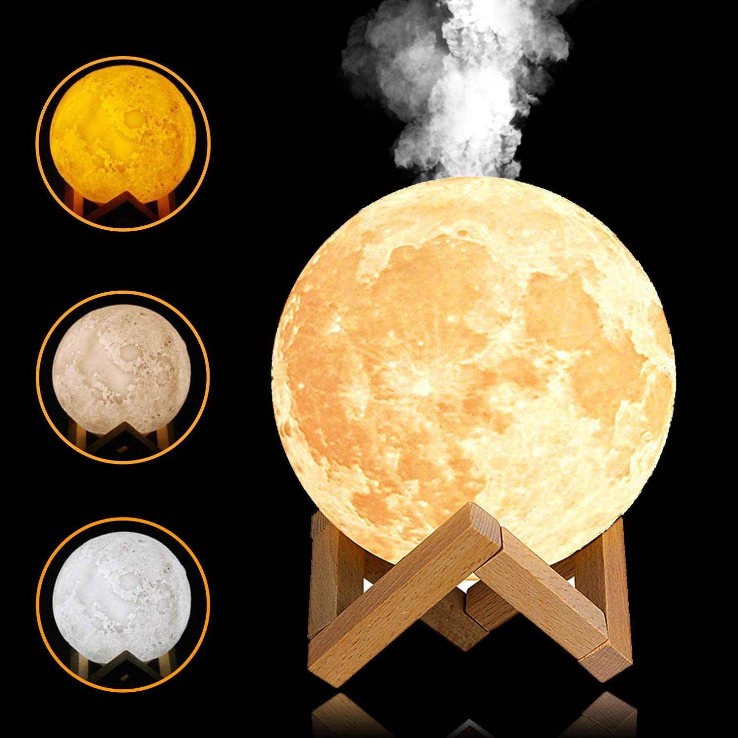 Φωτιστικό Moon Light & Υγραντήρας 15cm με 3 Χρωματισμούς LED Αφής - Led Light Humidifier